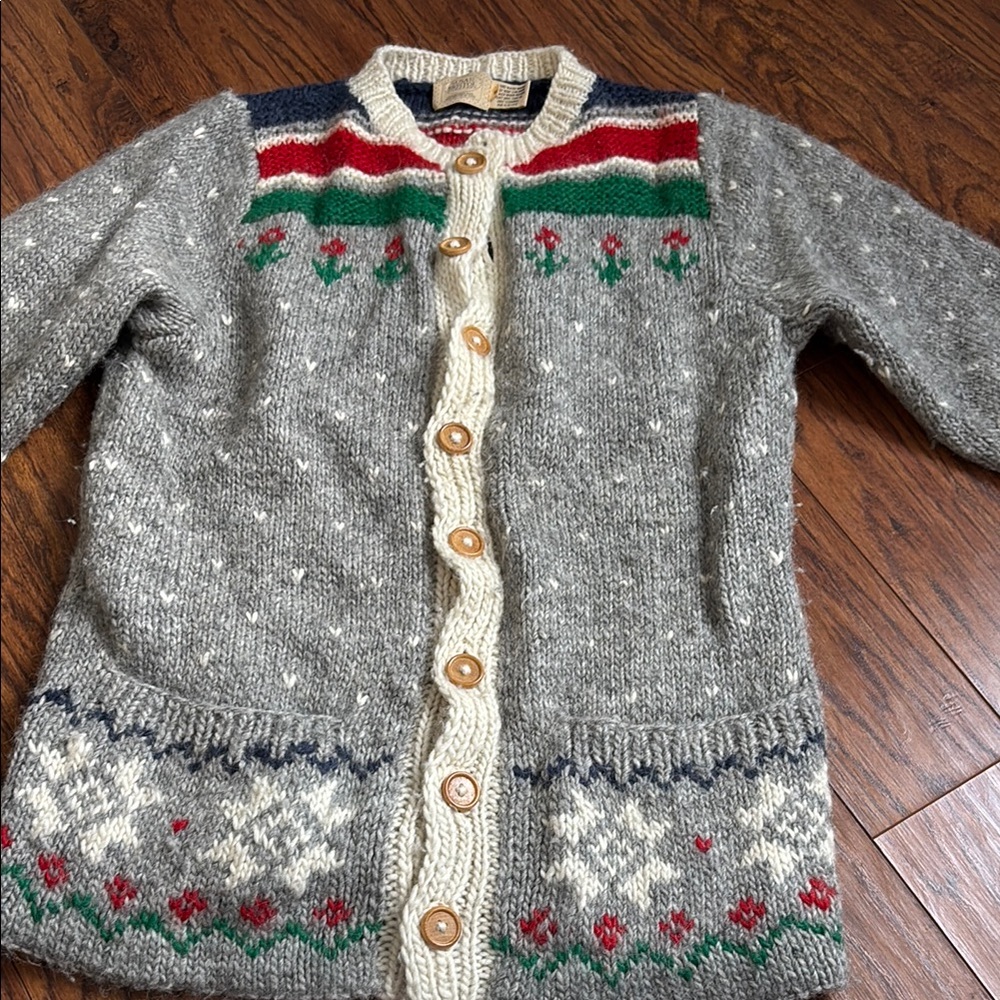 Vintage Hand Knit Wool Cardigan Sweater